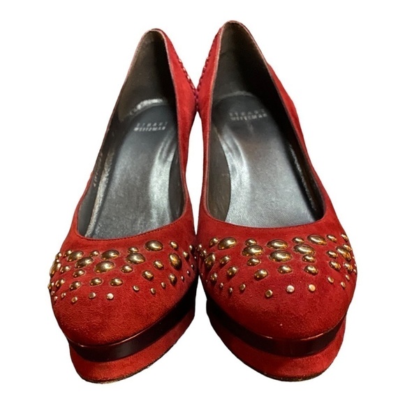 Stuart Weitzman Studded Suede Shoes Stilettos Size 8.5 Red - Picture 2 of 11